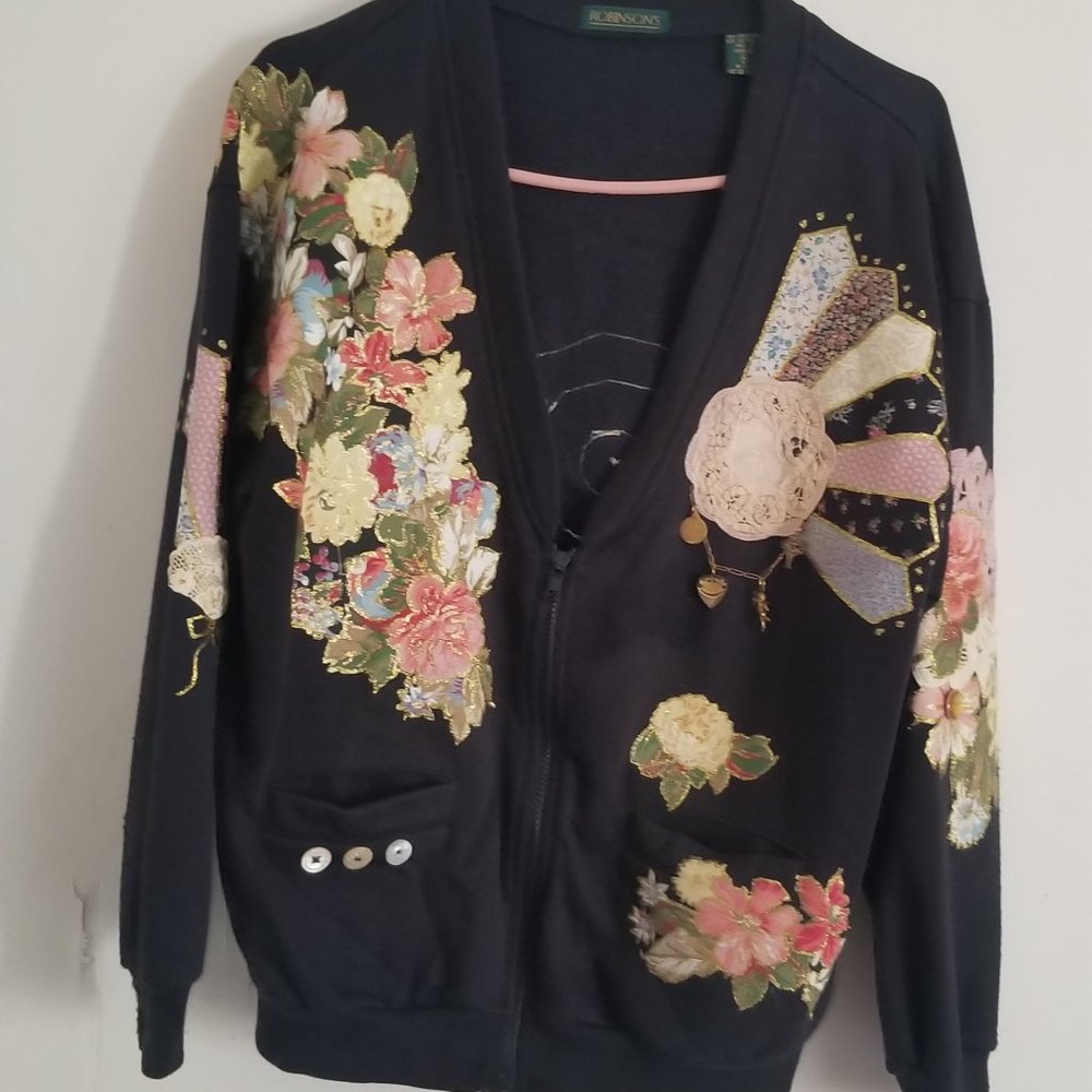 Vintage front button v neck sweat shirt material.